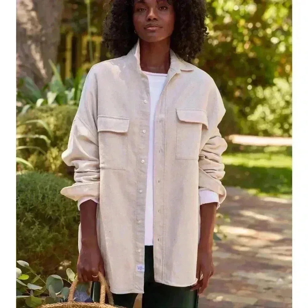 Frank & Eileen McLoghlin Oversize Utility Shirt Jacket in Natural M/L & S/XS NEW